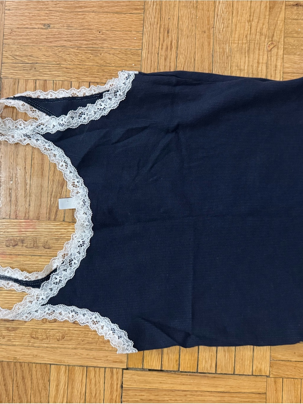 H&M Navy Camisole with White Lace Trim
